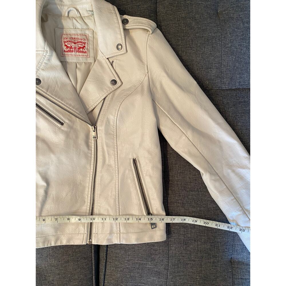 Cream Levi Strauss & Co Faux Leather Biker Moto Jacket Small Women - Picture 4 of 9
